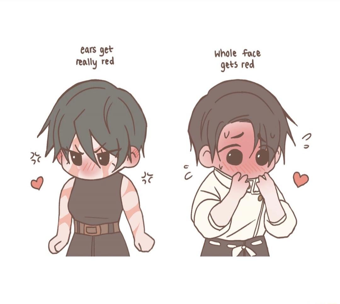 ears get really red
whole face gets red