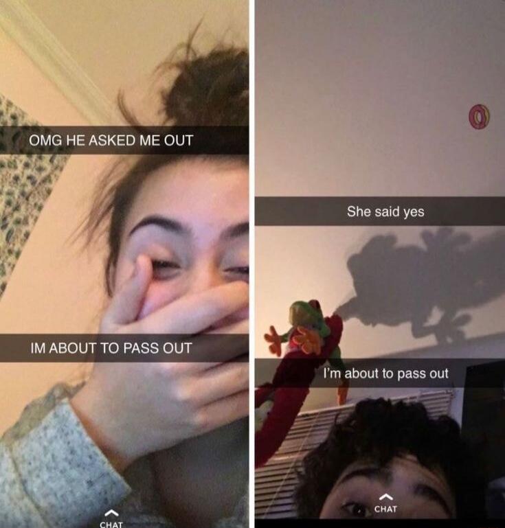 OMG HE ASKED ME OUT
IM ABOUT TO PASS OUT
She said yes
I'm about to pass out