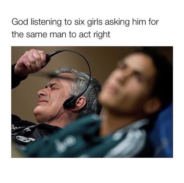 God listening to six girls asking him for the same man to act right