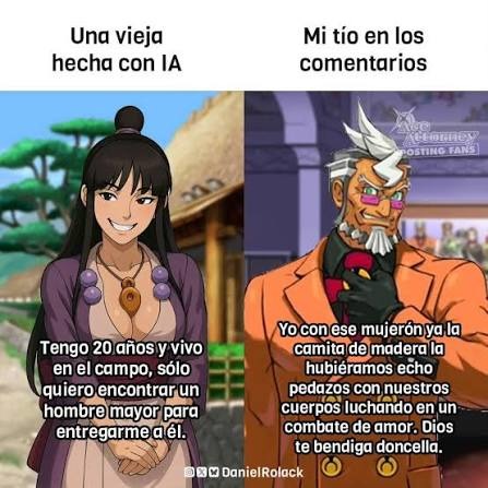 Una vieja hecha con IA
Tengo 20 años y vivo en el campo, sólo quiero encontrar un hombre mayor para entregarme a él.
Mi tío en los comentarios
Yo con ese mujerón ya la camita de madera la hubiéramos echo pedazos con nuestros cuerpos luchando en un combate de amor. Dios te bendiga doncella.