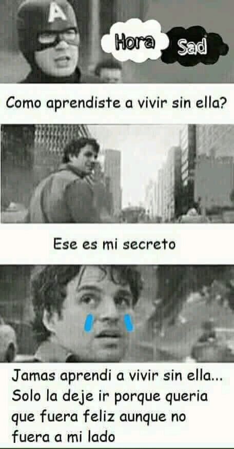 Hora Sad
Como aprendiste a vivir sin ella?
Ese es mi secreto
Jamas aprendi a vivir sin ella...
Solo la deje ir porque queria
que fuera feliz aunque no
fuera a mi lado