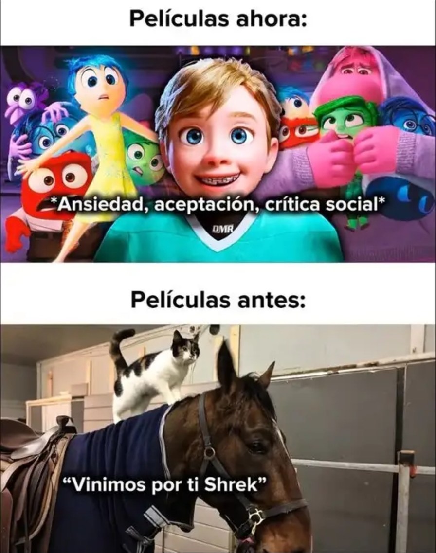 Películas ahora:
*Ansiedad, aceptación, crítica social*
Películas antes:
