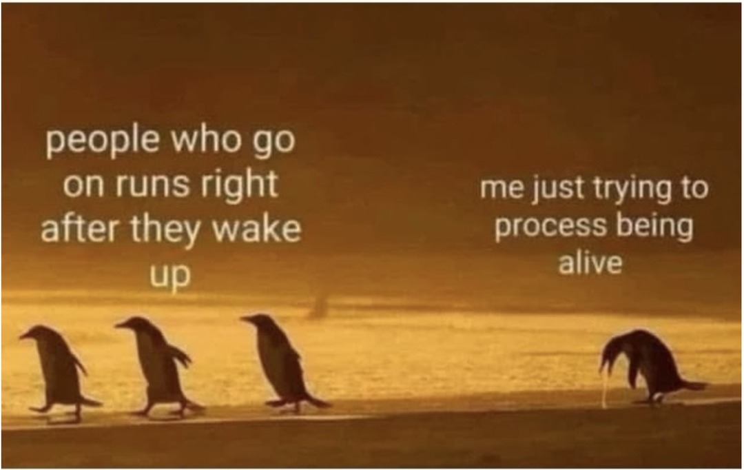 people who go on runs right after they wake up me just trying to process being alive