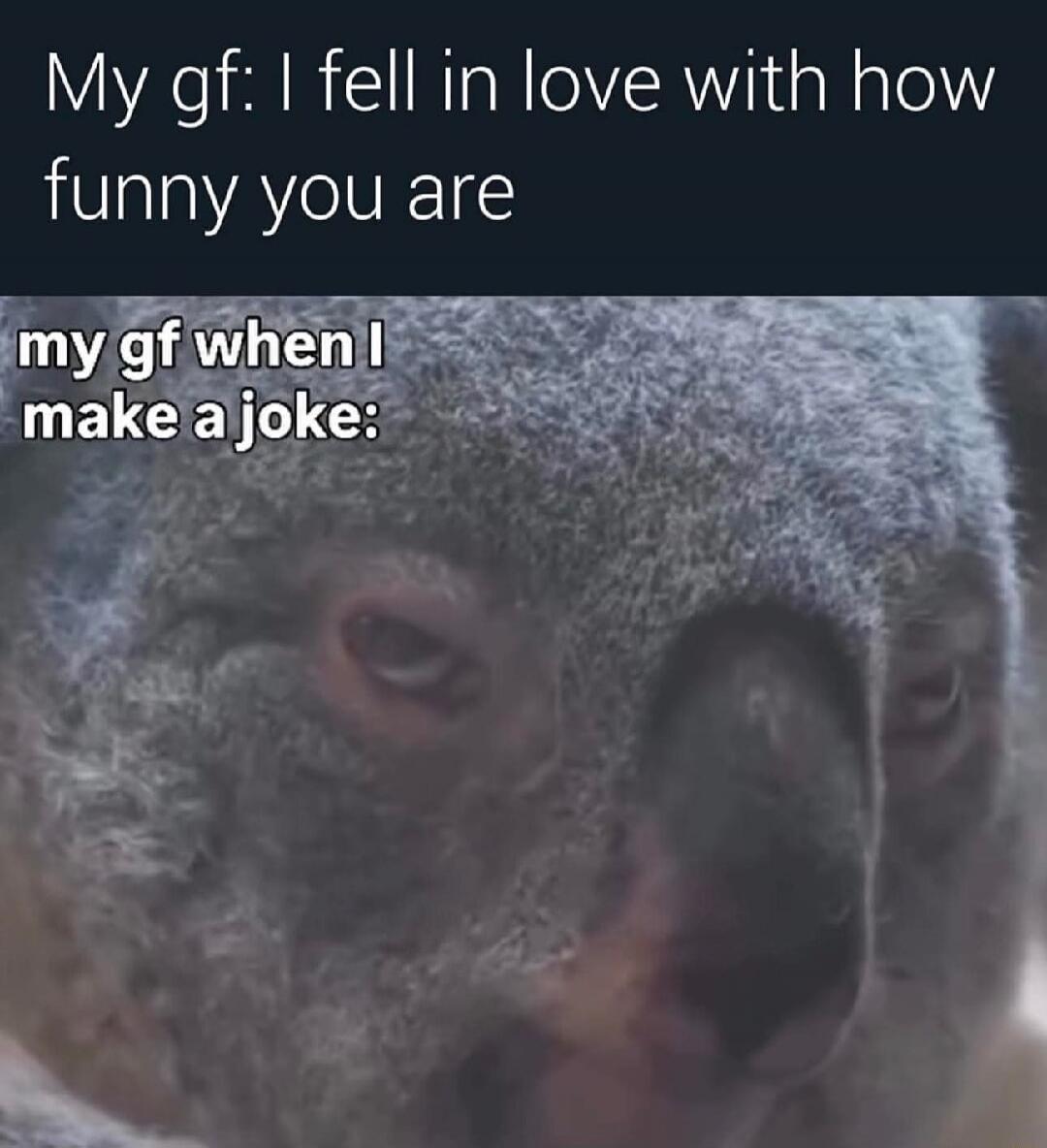 My gf: I fell in love with how funny you are
my gf when I make a joke: