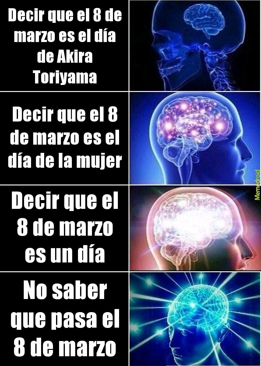 Decir que el 8 de marzo es el día de Akira Toriyama
Decir que el 8 de marzo es el día de la mujer
Decir que el 8 de marzo es un día
No saber que pasa el 8 de marzo