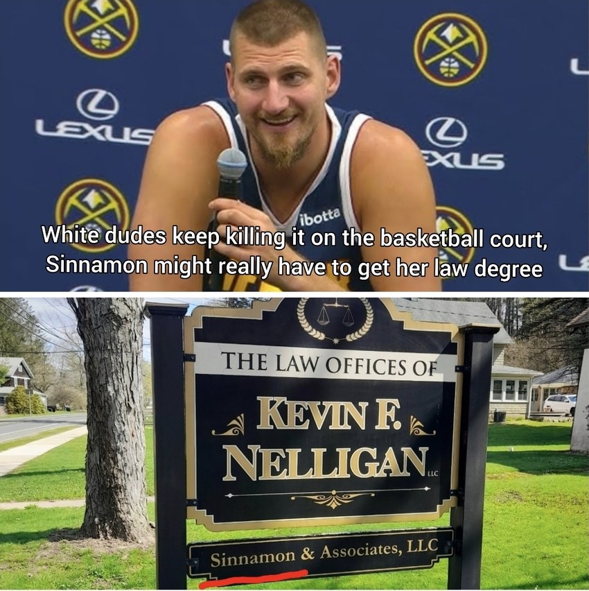 White dudes keep killing it on the basketball court, Sinnamon might really have to get her law degree