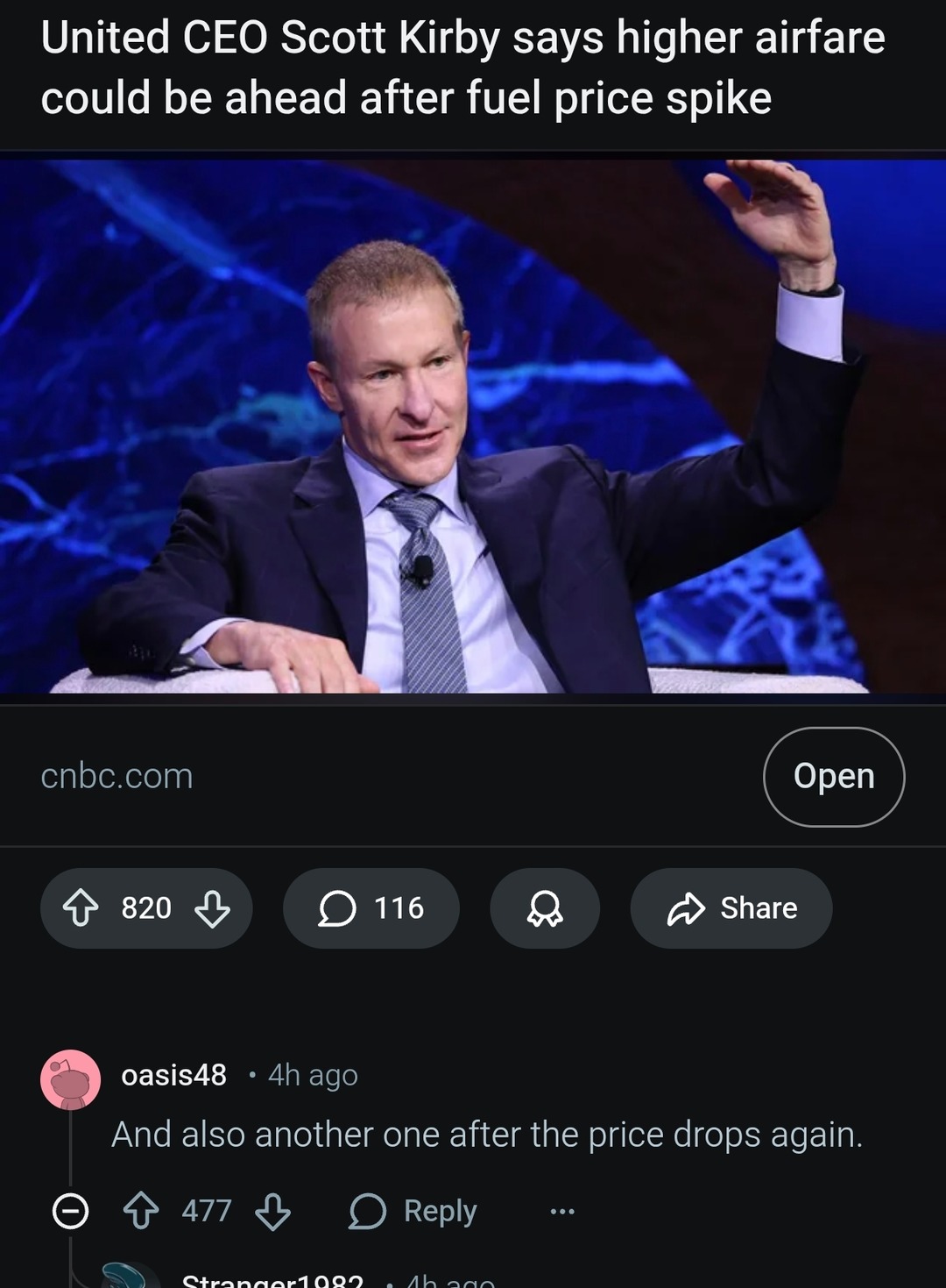 United CEO Scott Kirby says higher airfare could be ahead after fuel price spike