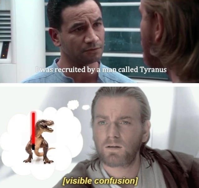 I was recruited by a man called Tyranus [visible confusion]