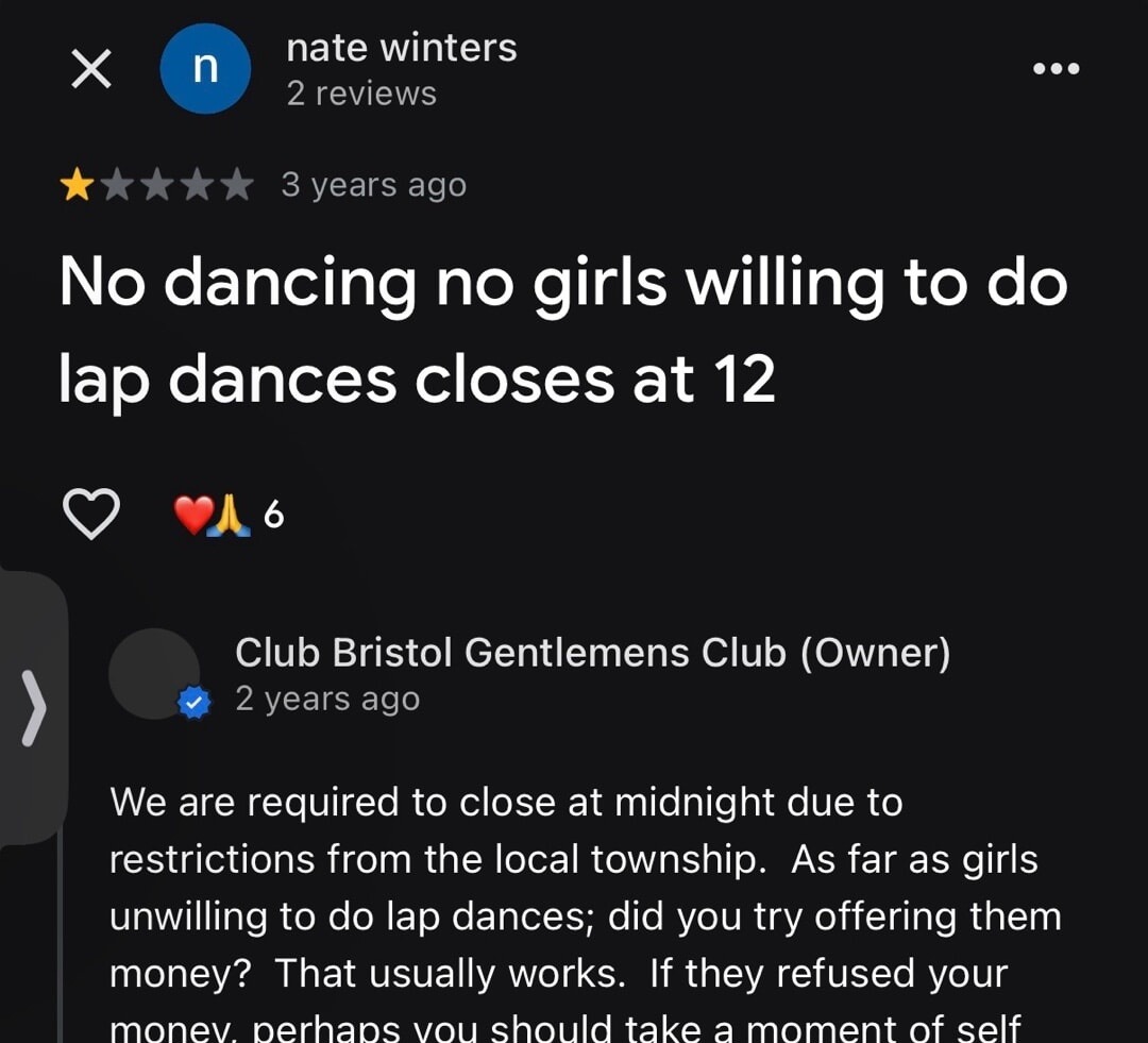 No dancing no girls willing to do lap dances closes at 12