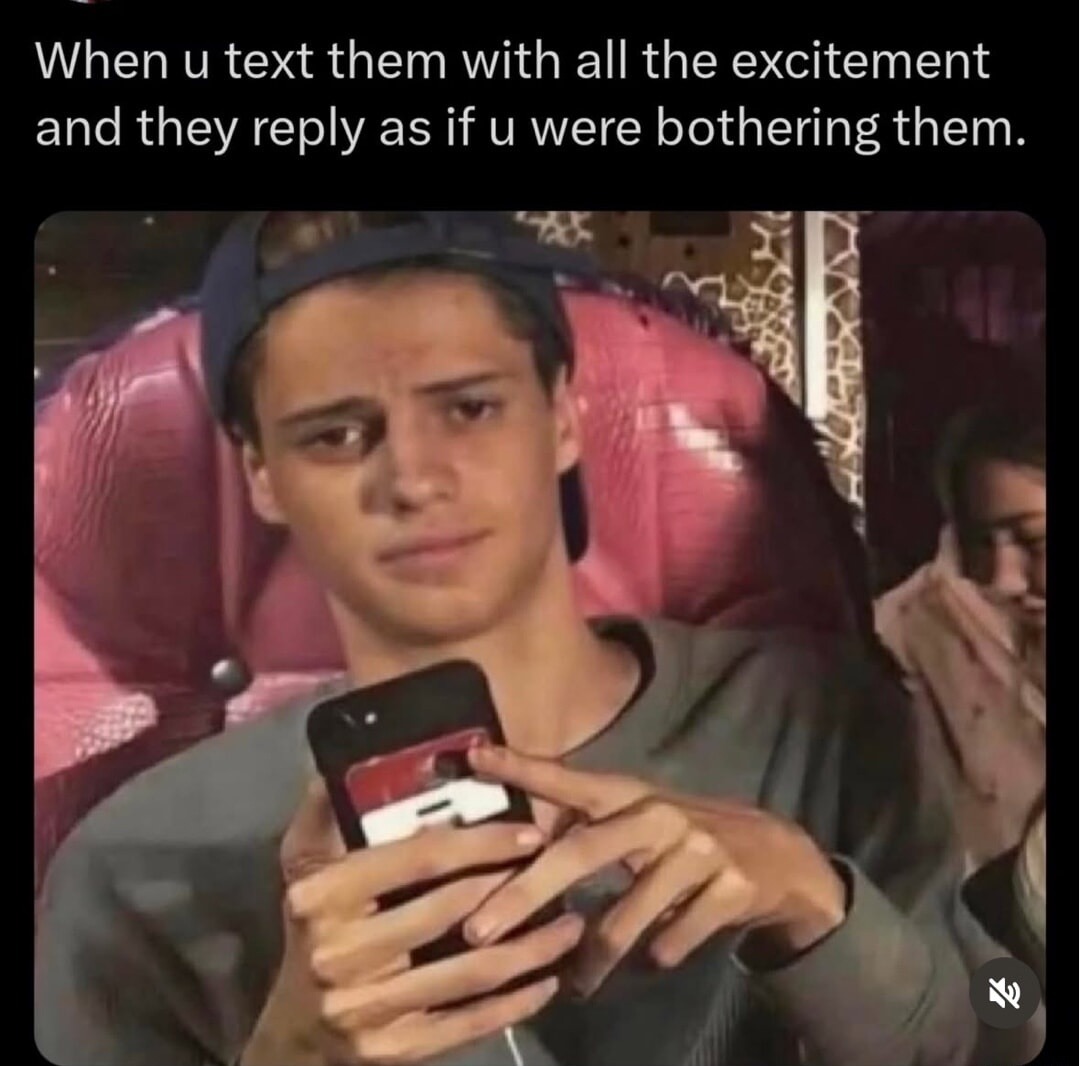 When u text them with all the excitement and they reply as if u were bothering them.