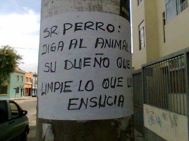 SR. PERRO:
DIGA AL ANIMAL
SU DUEÑO QUE
LIMPIE LO QUE
ENSUCIA