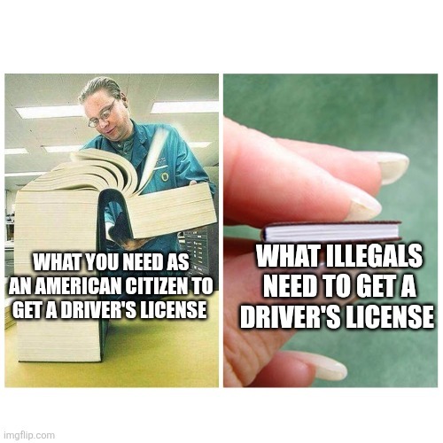 WHAT YOU NEED AS AN AMERICAN CITIZEN TO GET A DRIVER'S LICENSE
WHAT ILLEGALS NEED TO GET A DRIVER'S LICENSE