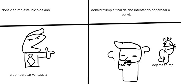 donald trump este inicio de año
a bombardear venezuela
donal trump a final de año intentando bobardear a bolivia
dejame trump