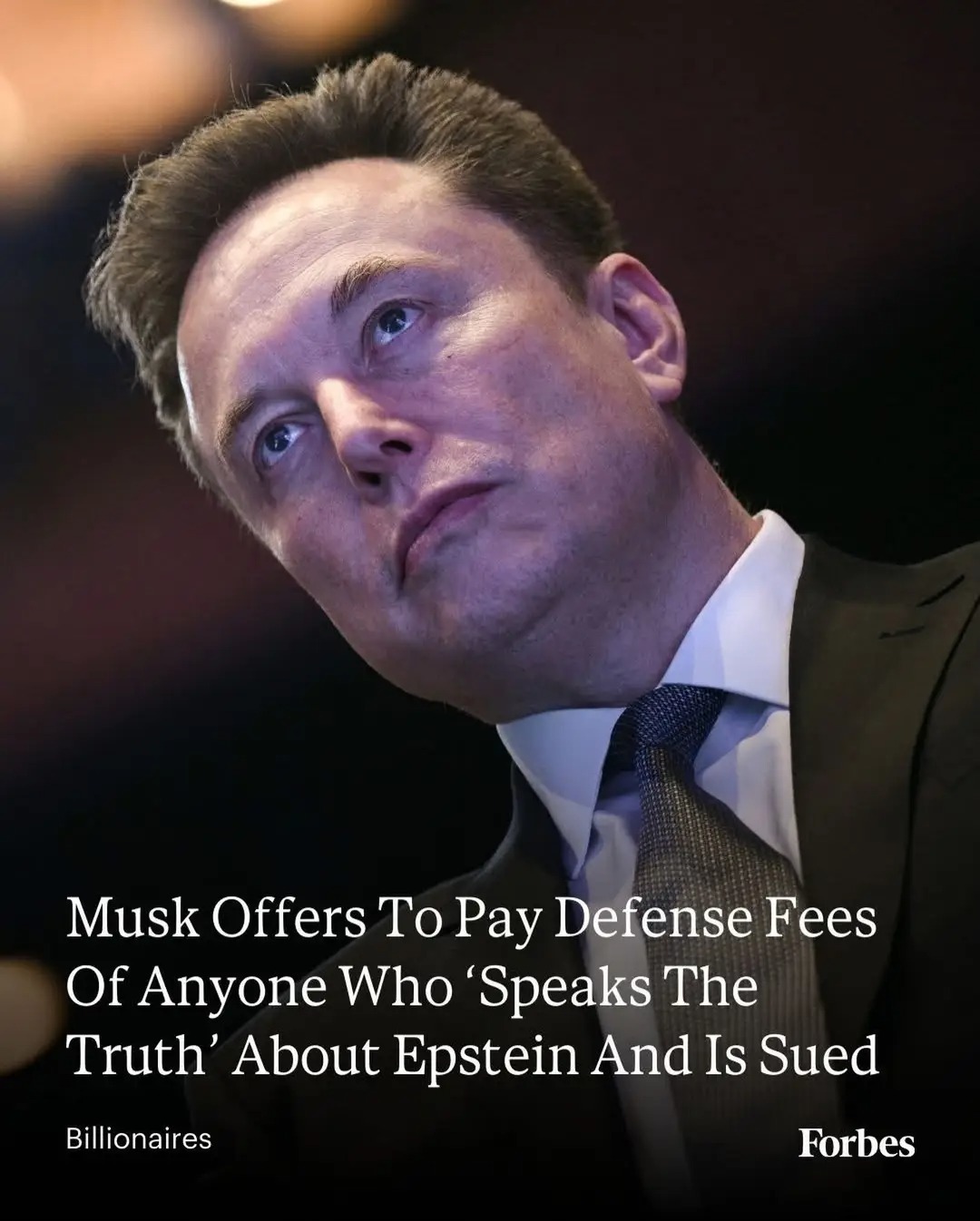 Musk Offers To Pay Defense Fees Of Anyone Who 'Speaks The Truth' About Epstein And Is Sued