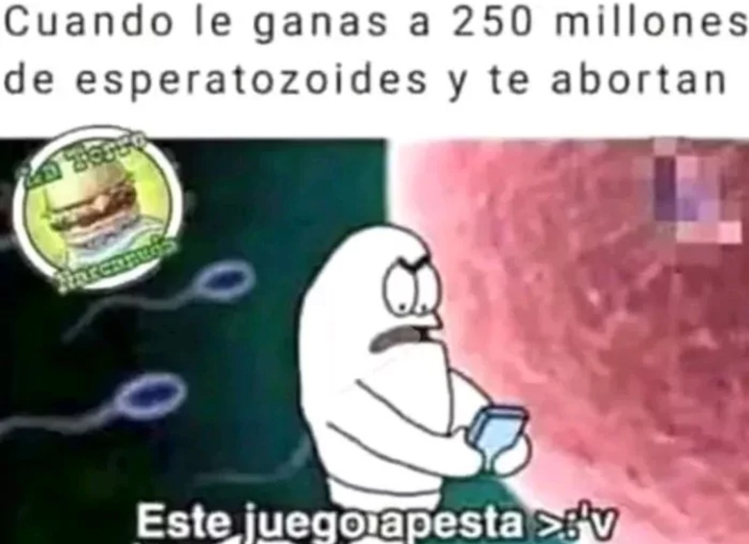 Cuando le ganas a 250 millones de espermatozoides y te abortan
Este juego apesta >:v
