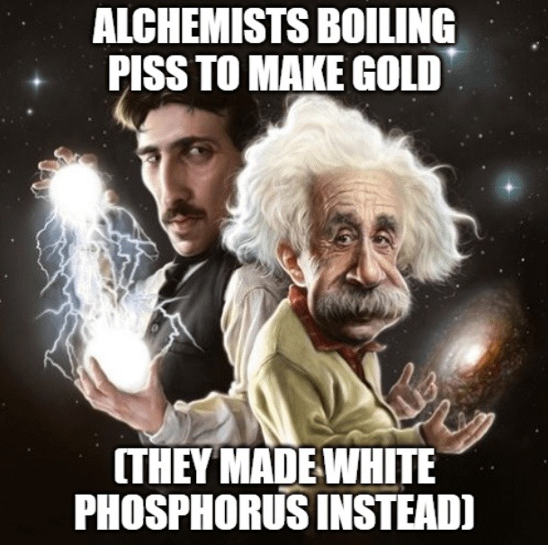 ALCHEMISTS BOILING PISS TO MAKE GOLD (THEY MADE WHITE PHOSPHORUS INSTEAD)
