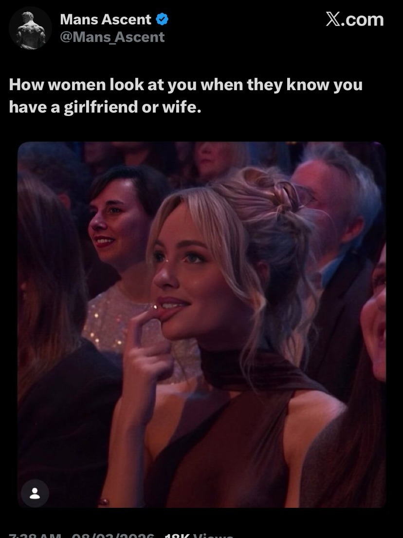 How women look at you when they know you have a girlfriend or wife.