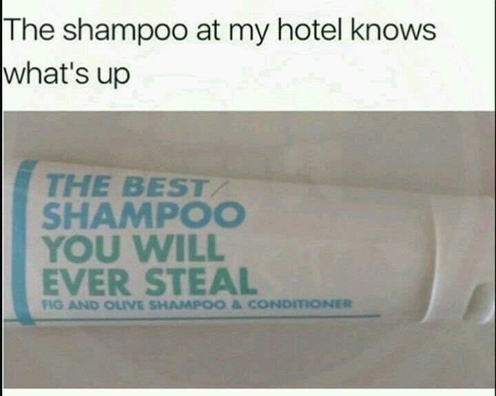 The shampoo at my hotel knows what's up THE BEST SHAMPOO YOU WILL EVER STEAL FIG AND OLIVE SHAMPOO & CONDITIONER