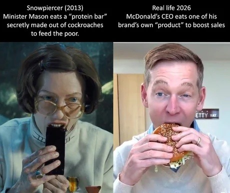 Snowpiercer (2013) Minister Mason eats a 