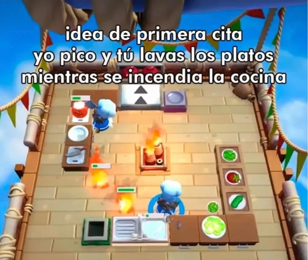 idea de primera cita yo pico y tú lavas los platos mientras se incendia la cocina