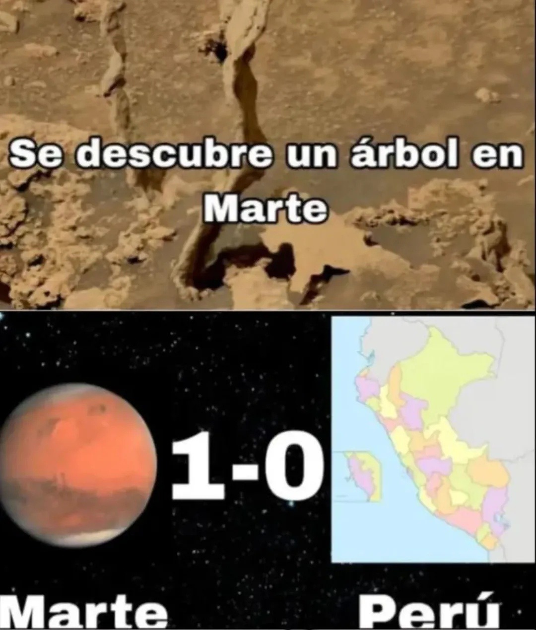 Se descubre un árbol en Marte. Marte 1-0 Perú.