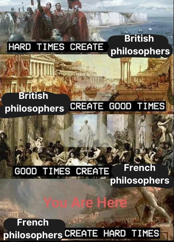 HARD TIMES CREATE British philosophers
British philosophers CREATE GOOD TIMES
GOOD TIMES CREATE French philosophers
You Are Here
French philosophers CREATE HARD TIMES