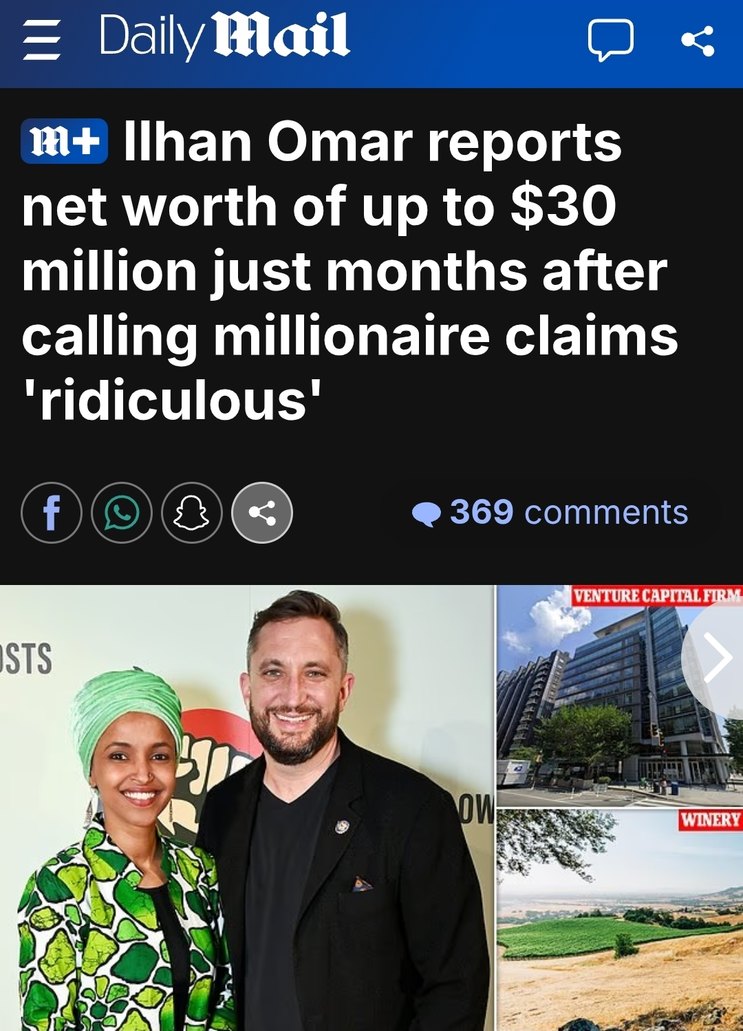 Ilhan Omar reports net worth of up to $30 million just months after calling millionaire claims 'ridiculous'