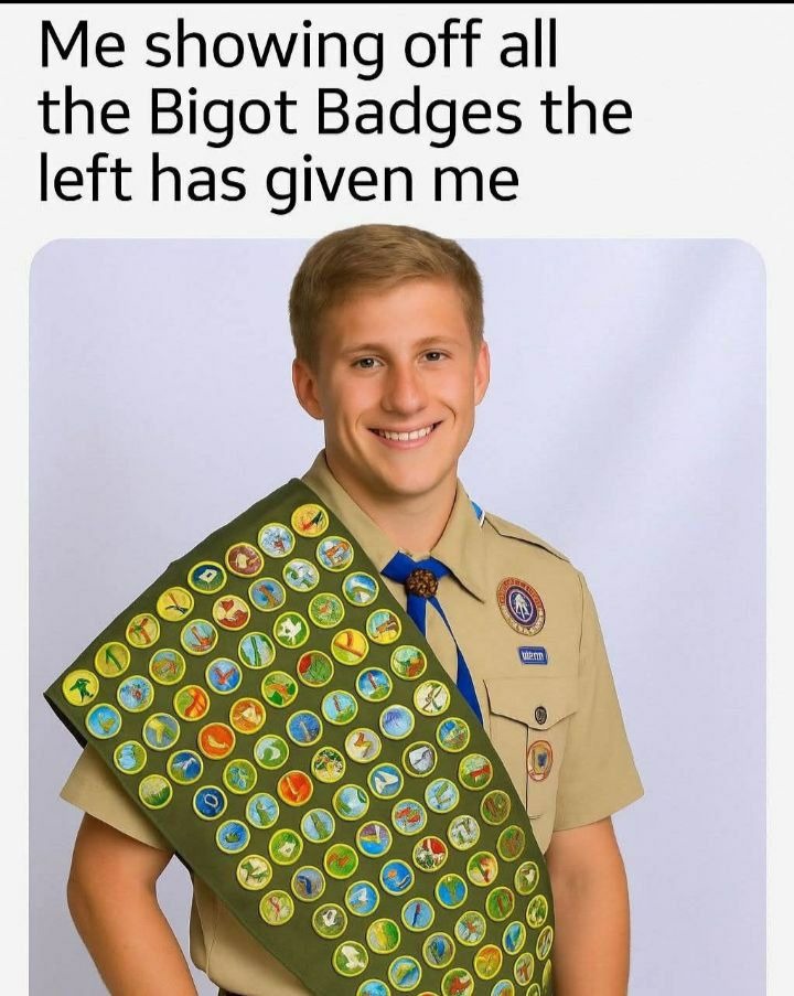 Me showing off all the Bigot Badges the left has given me