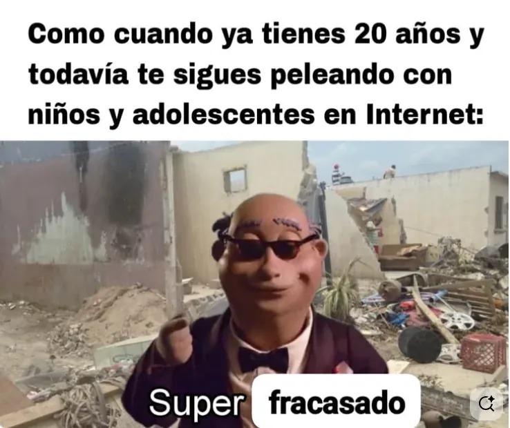 Como cuando ya tienes 20 años y todavía te sigues peleando con niños y adolescentes en Internet:
Super fracasado