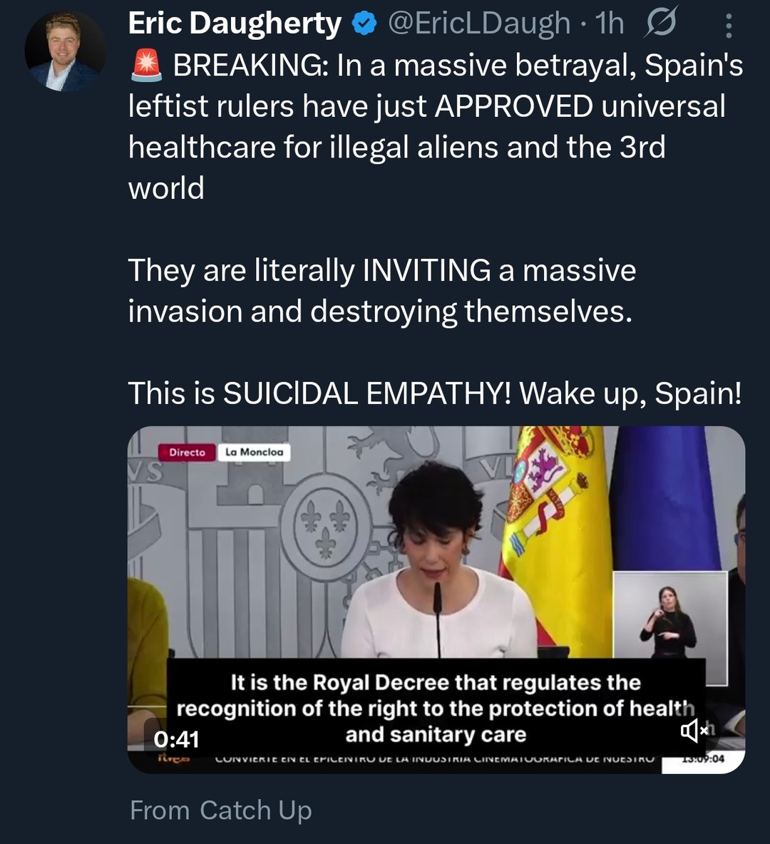 BREAKING: In a massive betrayal, Spain's leftist rulers have just APPROVED universal healthcare for illegal aliens and the 3rd world. They are literally INVITING a massive invasion and destroying themselves. This is SUICIDAL EMPATHY! Wake up, Spain!