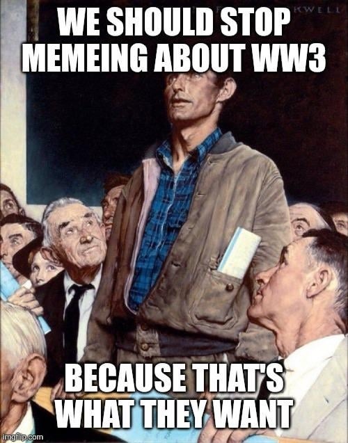WE SHOULD STOP MEMEING ABOUT WW3 BECAUSE THAT'S WHAT THEY WANT