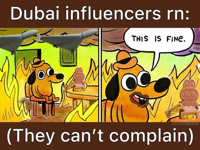 Dubai influencers rn:
THIS IS FINE.
(They can't complain)