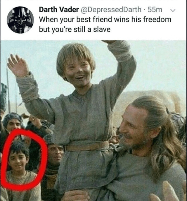 When your best friend wins his freedom but you're still a slave