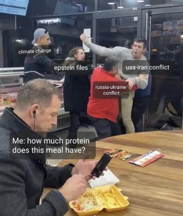 Me: how much protein does this meal have? climate change epstein files russia-ukraine conflict usa-iran conflict