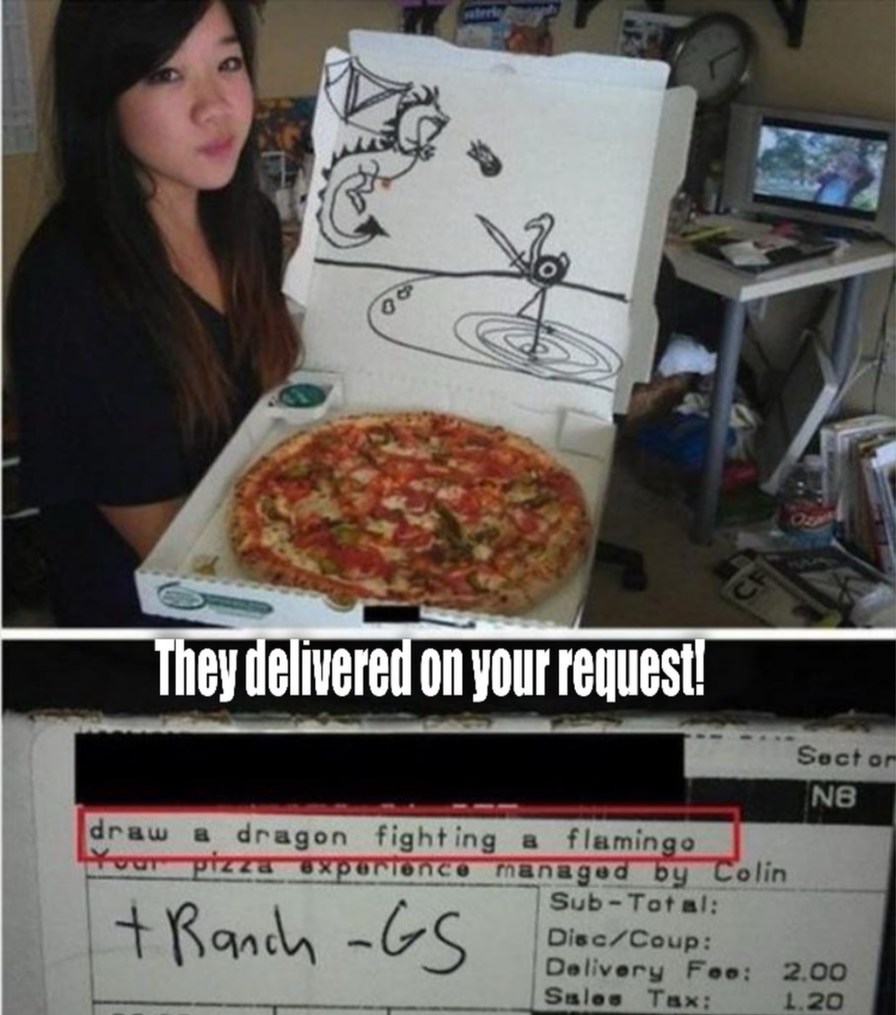 draw a dragon fighting a flamingo Your pizza experience managed by Colin + Ranch -GS