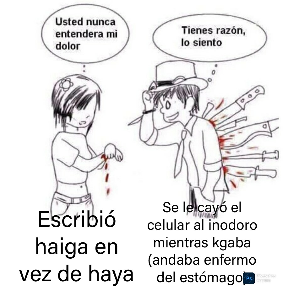 Usted nunca entendera mi dolor
Se le cayó el celular al inodoro mientras kgaba (andaba enfermo del estómago)
Escribió haiga en vez de haya