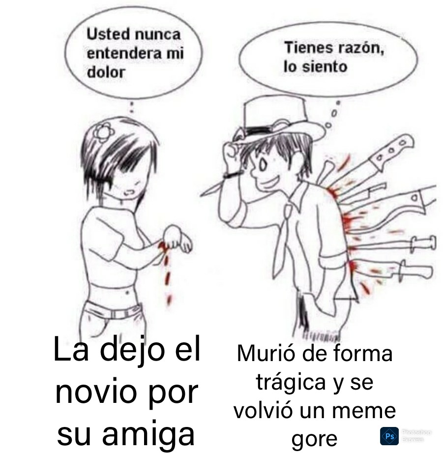 Usted nunca entendera mi dolor
La dejo el novio por su amiga
Tienes razón, lo siento
Murió de forma trágica y se volvió un meme gore