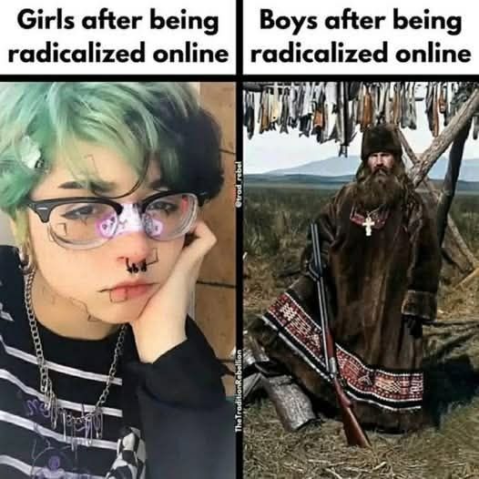 Girls after being radicalized online
Boys after being radicalized online