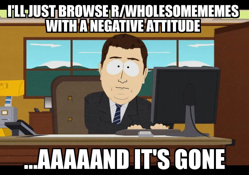 I'LL JUST BROWSE R/WHOLESOMEMEMES WITH A NEGATIVE ATTITUDE ...AAAAAND IT'S GONE