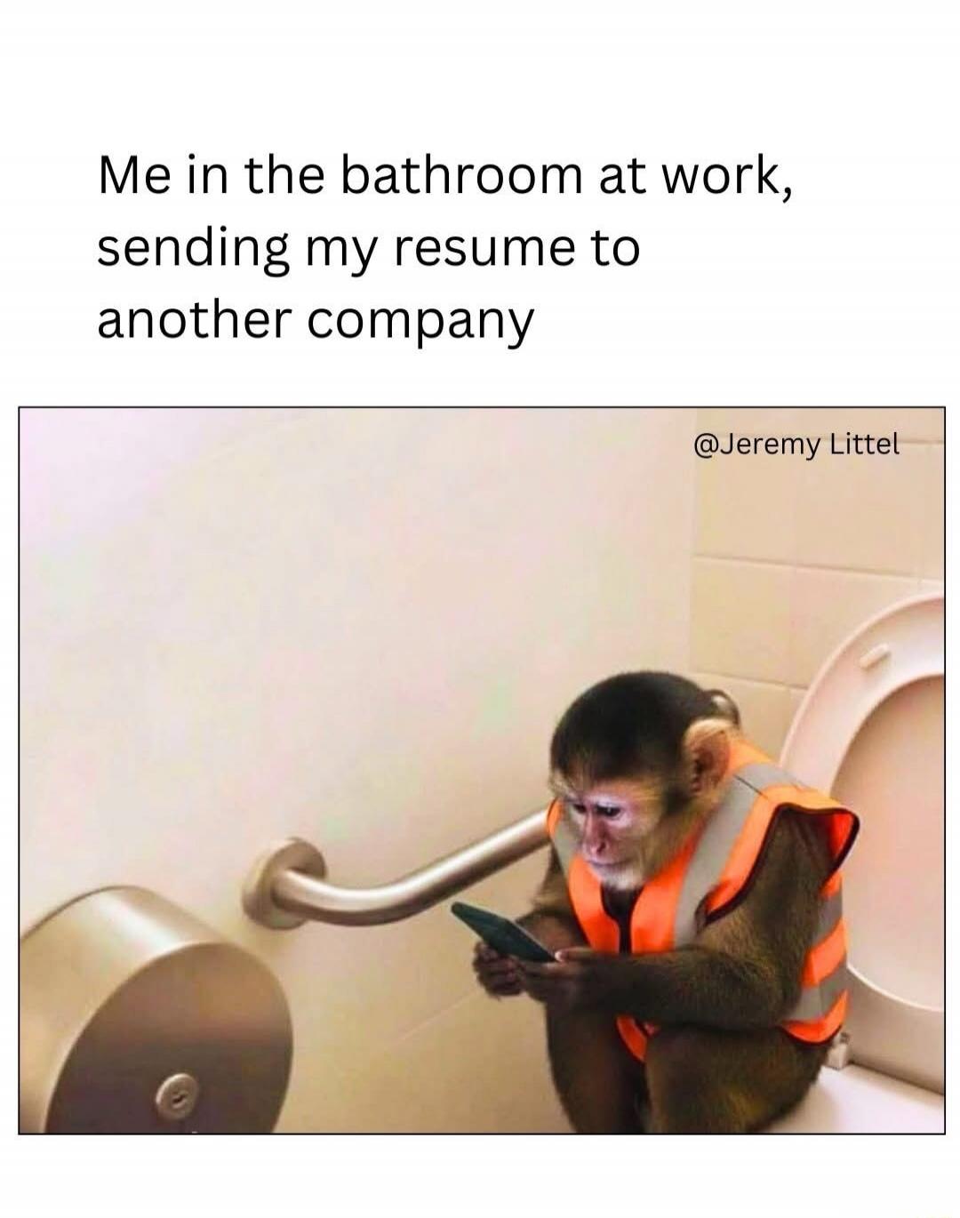 Me in the bathroom at work, sending my resume to another company