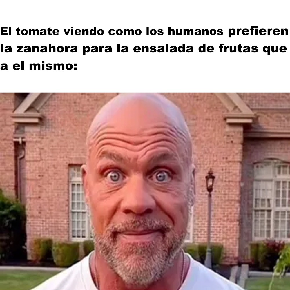 El tomate viendo como los humanos prefieren la zanahoria para la ensalada de frutas que a el mismo: