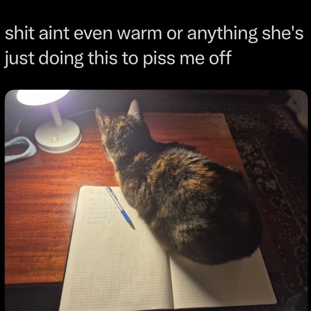 shit aint even warm or anything she's just doing this to piss me off