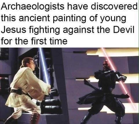 Archaeologists have discovered this ancient painting of young Jesus fighting against the Devil for the first time