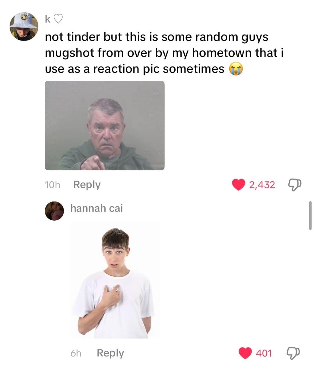 not tinder but this is some random guys mugshot from over by my hometown that i use as a reaction pic sometimes