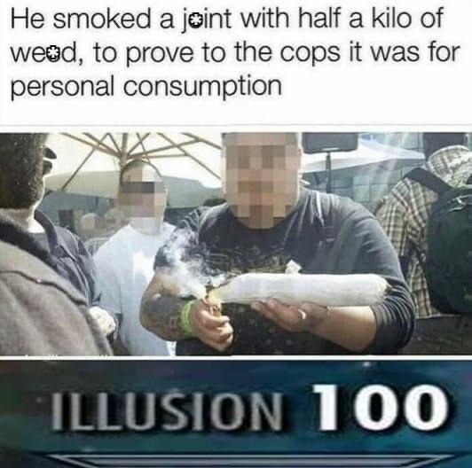 He smoked a joint with half a kilo of weed, to prove to the cops it was for personal consumption. ILLUSION 100