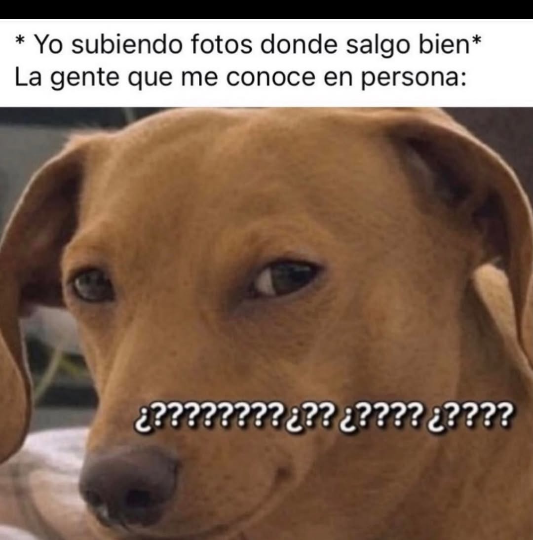 * Yo subiendo fotos donde salgo bien*
La gente que me conoce en persona:
¿????????¿?? ¿???? ¿????