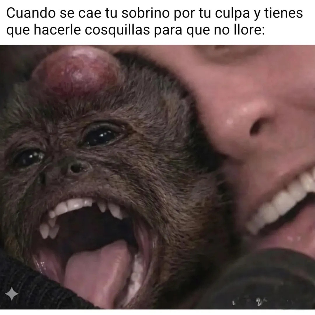 Cuando se cae tu sobrino por tu culpa y tienes que hacerle cosquillas para que no llore: