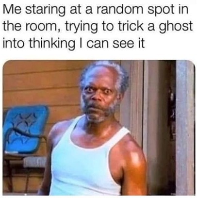 Me staring at a random spot in the room, trying to trick a ghost into thinking I can see it