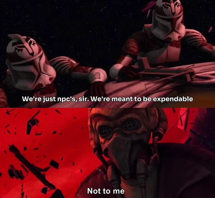 We're just npc's, sir. We're meant to be expendable. Not to me