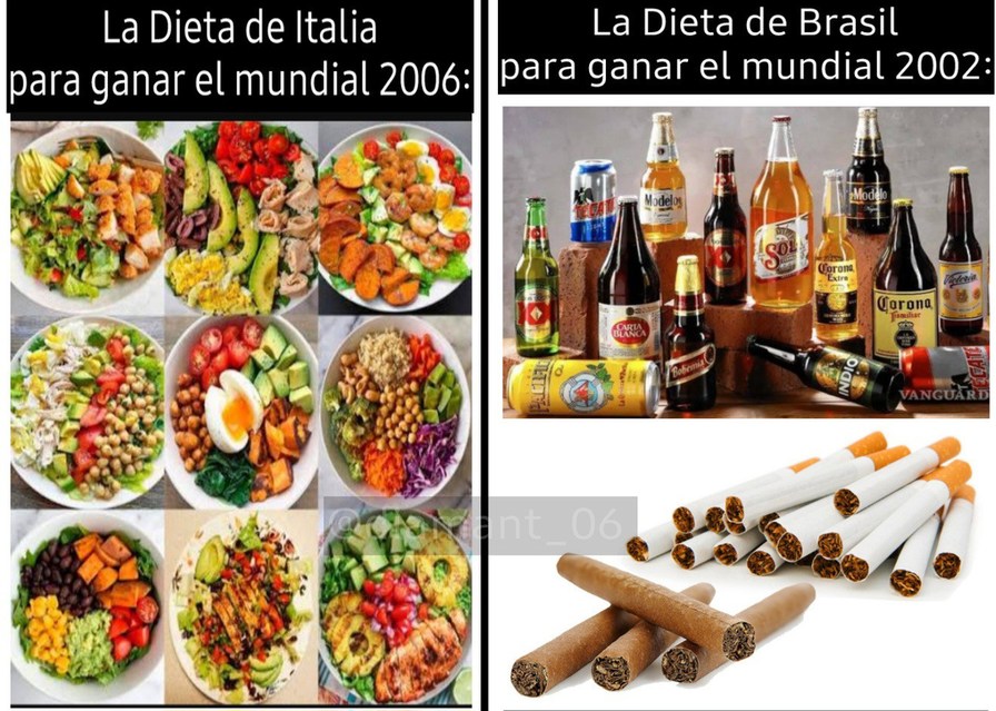 La Dieta de Italia para ganar el mundial 2006:
La Dieta de Brasil para ganar el mundial 2002:
